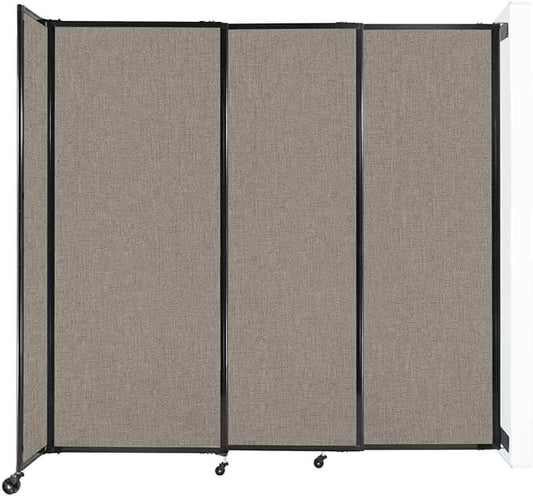 Wall-Mounted Sliding StraightWall Room Divider | Adjustable Widths | Locking Wheels | Room Separator | Up to 7'2" Wide x 6'10" Tall Warm Pebble Fabric Panels