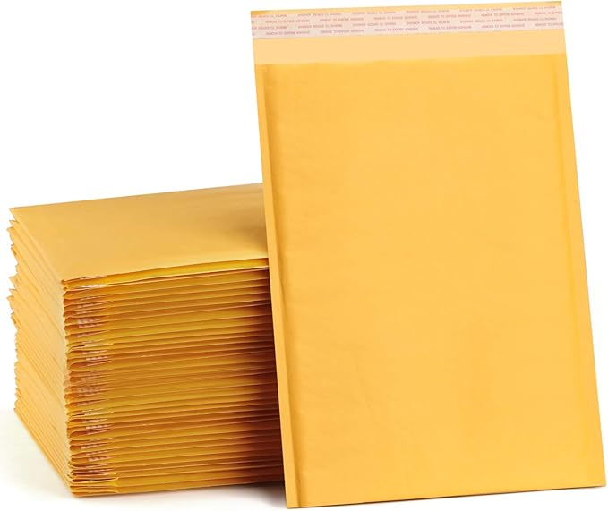 UCGOU Kraft Bubble Mailers 9.5x14.5 Inch 25 Pack Usable Size 9.5x13.5 Yellow Padded Envelopes #4 Large Mailing Package Self Sealing Tear Resistant Boutique Bulk Mail Shipping Bag for Makeup Supplies