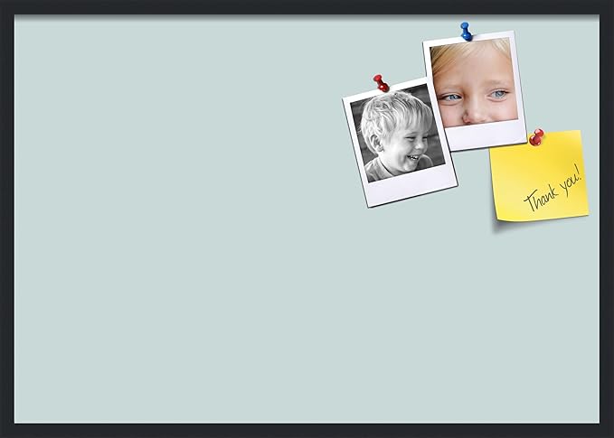 PinPix 40x28 Inch Cork Bulletin Board. This Decorative Framed Pin Board Comes with Soft Blue Design and a Satin Black Frame. Ideal for Home Office Decor or Message Board (PinPix-1814)