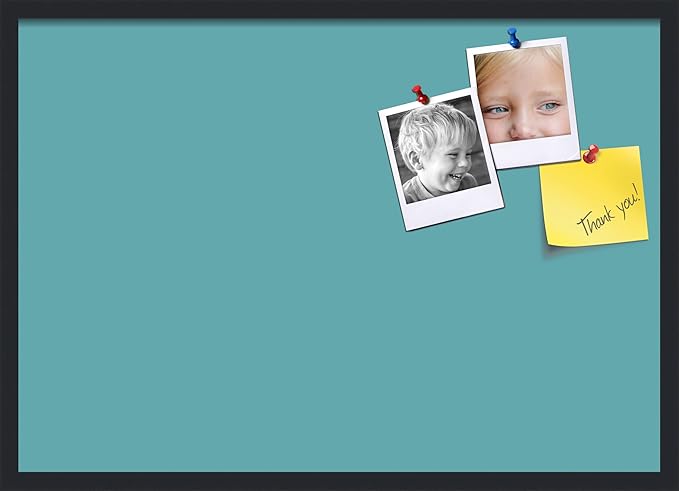 PinPix 34x24 Inch Cork Bulletin Board. This Decorative Framed Pin Board Comes with Aqua Pastel Design and a Satin Black Frame. Ideal for Home Office Decor or Message Board (PinPix-1806)