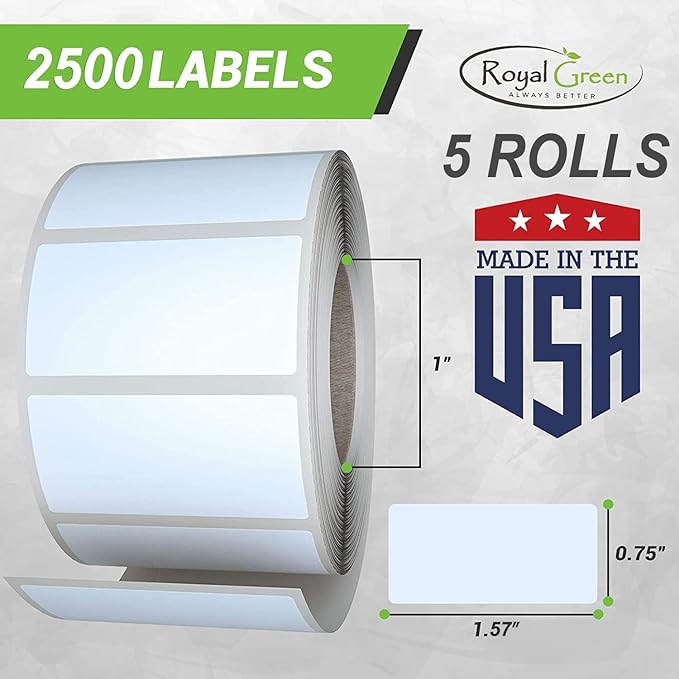 Small Color-Coding Sticker Roll 1.57" x 0.75", 5 Rolls- 2500-Pack, Rectangular Organizing Labels 40mmx19mm (Red) by Royal Green