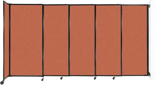 Wall-Mounted Sliding StraightWall Room Divider | Adjustable Widths | Locking Wheels | Room Separator | Up to 11'3" Wide x 6' Tall Papaya Fabric Panels