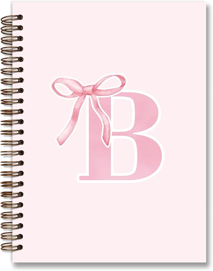 Coquette Trendy Preppy Pink Bow Spiral Notebook,Initial B Journal Personalized Teen Girl Gifts,Monogrammed Gifts for Women Teen Girl,College Ruled Hardcover Spiral Notebook 5.5 x 8.3