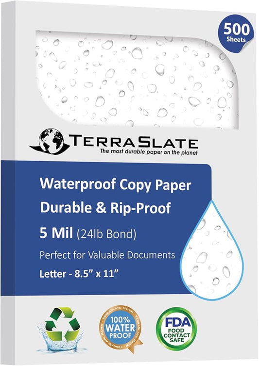 TerraSlate Copy Paper Waterproof Laser Printer, Rain Weatherproof, 5 Mil, 8.5x11-inch, 500 Sheets