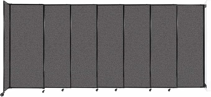 Wall-Mounted Sliding StraightWall Room Divider | Adjustable Widths | Locking Wheels | Room Separator | Up to 15'6" Wide x 6'10" Tall Charcoal Gray Fabric Panels