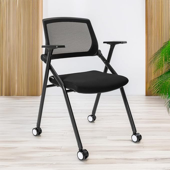 Folding Conference Room Chairs Set of 2 Black Guest Reception Chair for Office, Waiting Room, Meeting, Lobby, Church