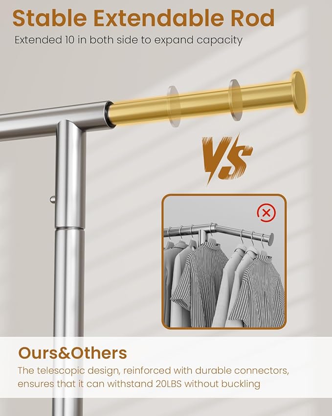 Heavy Duty Clothing Rack, Metal Clothes Rack Load 450 LBS, Rolling Coat Racks for Hanging Clothes with Lockable Wheels, Wardrobe Closet Garment Racks for Bedroom, Silver