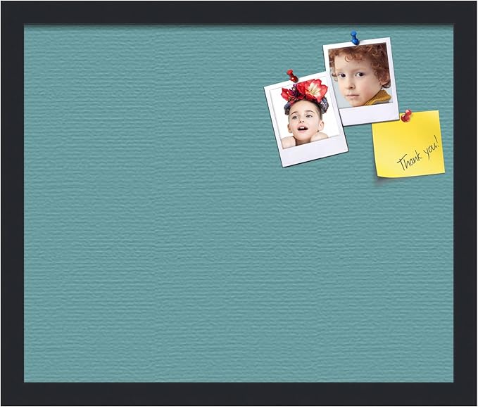 PinPix 18x15 Inch Cork Bulletin Board. This Decorative Framed Pin Board Comes with Aqua Pastel Design and a Satin Black Frame. Ideal for Home Office Decor or Message Board (PinPix-1806)