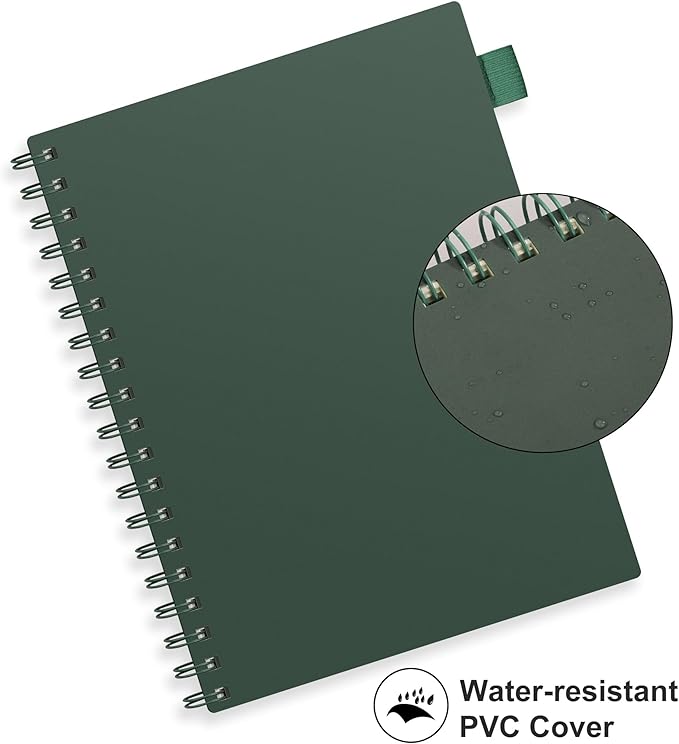 RETTACY Spiral College Ruled Notebook, 300 Pages, B5 Medium Size (7.4" x 10"), for School, Work, Writing, Journaling, 100 GSM Thick Paper, Flexible Plastic Cover (Deep Green)