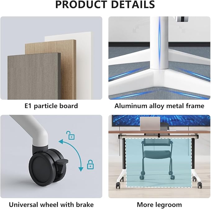Conference Room Table, Folding Conference Tables,Thicken Grey Tabletop,Flip Top Wooden Seminar Meeting Room Table for Conference Room Offices (8, Black, 47.2“)