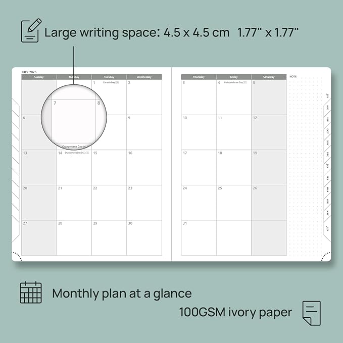 POPRUN Planner 2025-2026 Weekly Notebook (Large 8.5''x 10.5'') Academic Calendar (JUL.25 - JUN.26) Appointment Book with Monthly Tabs, Leather Soft Cover, Inner Pocket, 100 GSM - Petrol Green