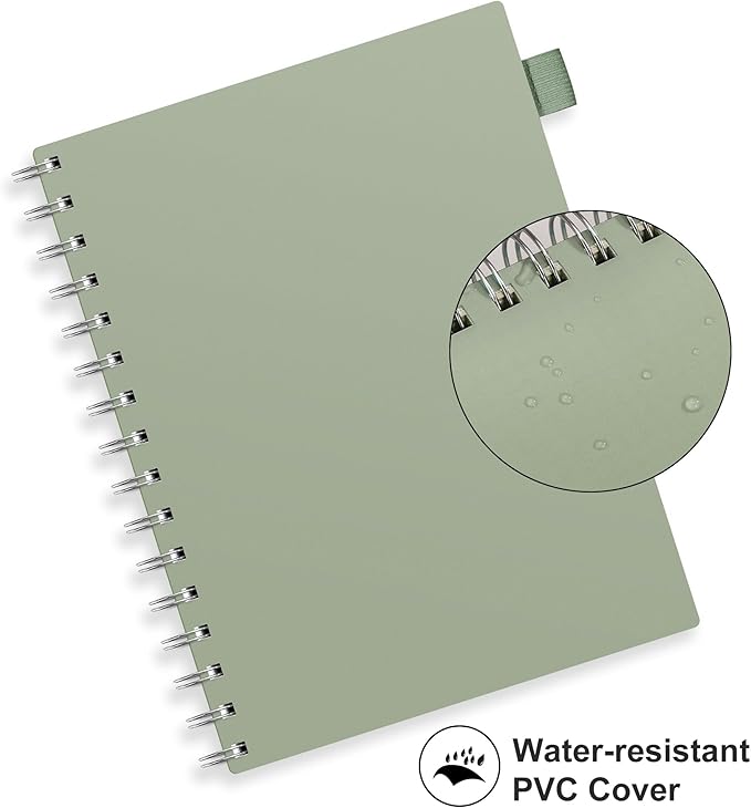RETTACY Spiral College Ruled Notebook, 300 Pages, A5 Medium Size (5.7" × 8.2"), for School, Work, Writing, Journaling, 100 GSM Thick Paper, Flexible Plastic Cover (Light Green)