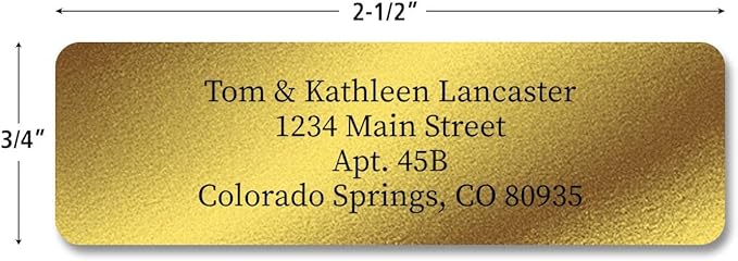 Colorful Images Gold Metallic Foil Rolled Return Address Mailing Labels with Dispenser, Customize with Name & Shipping Address, 250 Self Adhesive, Easy Peel Sticker Label Roll, 3/4" x 2 1/2"