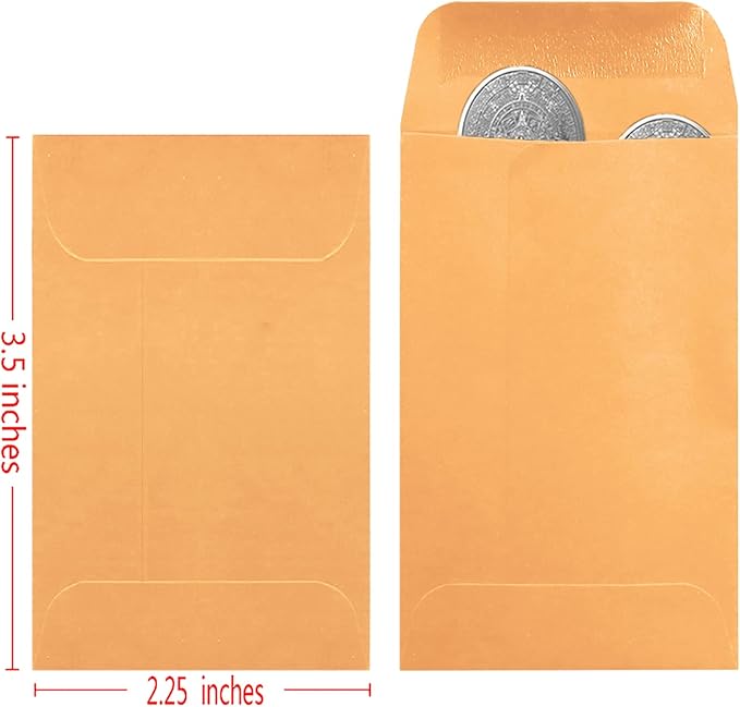 500 Pack #1 Brown Coin Envelope 2.25 X 3.5 inches Kraft Envelopes Classic Small Parts Envelopes with Self Adhesive Gummed Flap for Coins Cash Credit Cards Seeds
