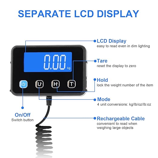 Digital Shipping Scale, 5g High Accuracy 440 lb Postal Scale with Hold and Tare Functions for Parcels/Luggage/Home, Silicone Surface, Extended LCD Display, Batteries and AC Adapter Included
