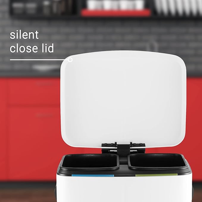 happimess HPM1005C Marco Rectangular 10.5-Gallon Double Bucket Garbage Can with Soft-Close Lid, White