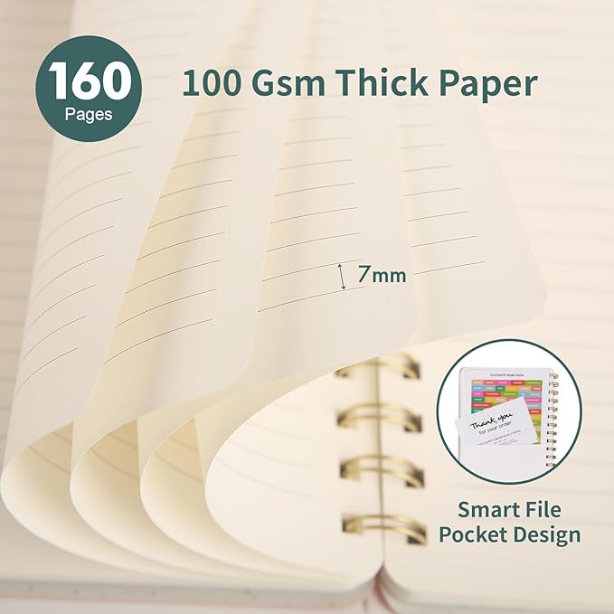 Spiral Notebook-5.75" x 8.125" College Ruled Journal with Inner Pockets and 160 Pages,PU Leather Cover Business Journal, Twin-Wire Binding Notebook Perfect for Office & Home School Supplies