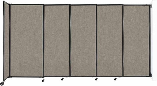 Wall-Mounted Sliding StraightWall Room Divider | Adjustable Widths | Locking Wheels | Room Separator | Up to 11'3" Wide x 6' Tall Warm Pebble Fabric Panels