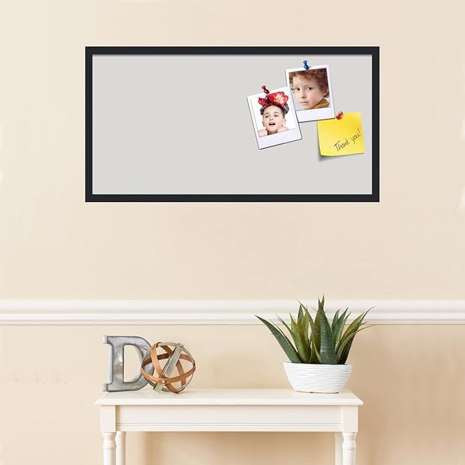 PinPix 36x18 Inch Cork Bulletin Board. This Decorative Framed Pin Board Comes with Light Stone Design and a Satin Black Frame. Ideal for Home Office Decor or Message Board (PinPix-1809)