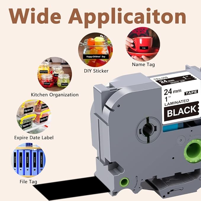 Hehua 24mm Black Tape Compatible for Brother TZe-355 White on Black P Touch Label Tape, TZe355 24mm TZe Label Tape Compatible for Brother TZ Tape 24mm 0.94 Laminated for Ptouch PT-D600 D610, 3 Pack