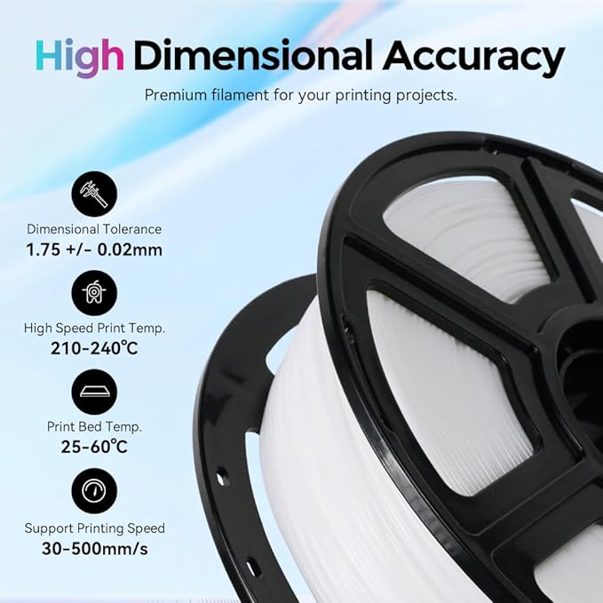 FLASHFORGE Rapid PLA Filament 1.75mm, High Flow Speedy 3D Printer Filament, Experience Exceptional Performance with 500mm/s High-Speed Printing, Neatly Wound & Top-Notch Filament (White)