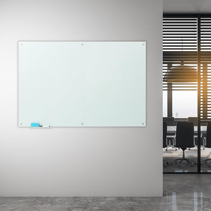 Glass Magnetic White Board – 72 x 48 Inches Dry Erase Frameless Whiteboard for Wall, Large Writing Board Wall Mounted Glass Board for Display, School and Business Office