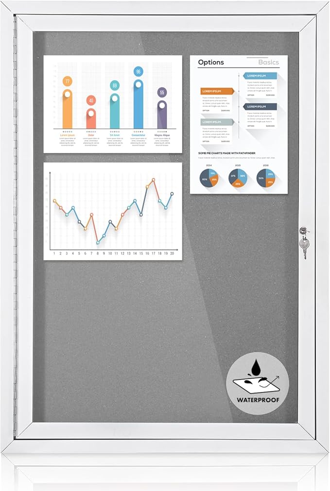 Outdoor Bulletin Board Weatherproof 36x24 in,Enclosed Bulletin Board with Locking Door, Wall Display Case for Office School Home Commercial, Silver Aluminum Frame, Gery Felt
