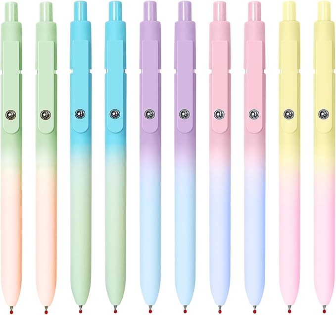 Gel Pens, 10 Pcs Black Ink Pens for Women, 0.7mm Medium Point Smooth Writing Pens with Silicone Grip, High-End Series Metal Clip Retractable Pens for Journaling Note Taking (10 Pcs Pastel)