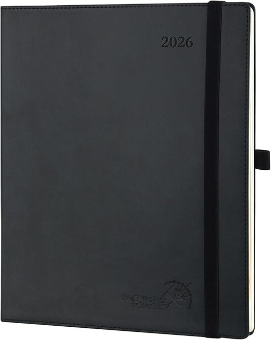 POPRUN 2026 Planner (Large - 8.5'' x 10.5'') - 2026 Weekly Calendar (Jan. 2026 - Dec. 2026) with Hourly Time Slots, Weekly/Monthly Appointment Book for Time Management - Leather Soft Cover - Black