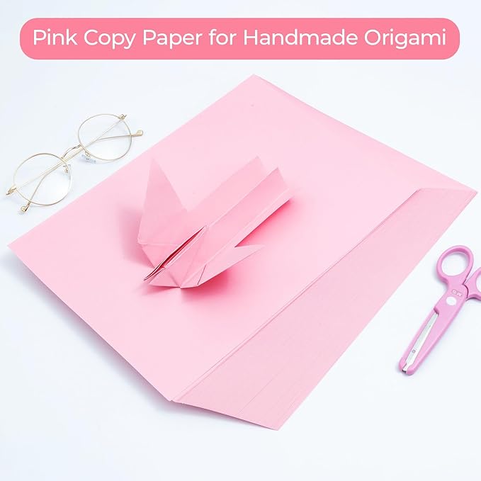 M&G 100 Sheets Pink Copy Printing Paper, 8.3 X 11.7 inch Colored Printer Papers, Pink Construction Paper for Card Making Scrapbooking School Office Party DIY Craft
