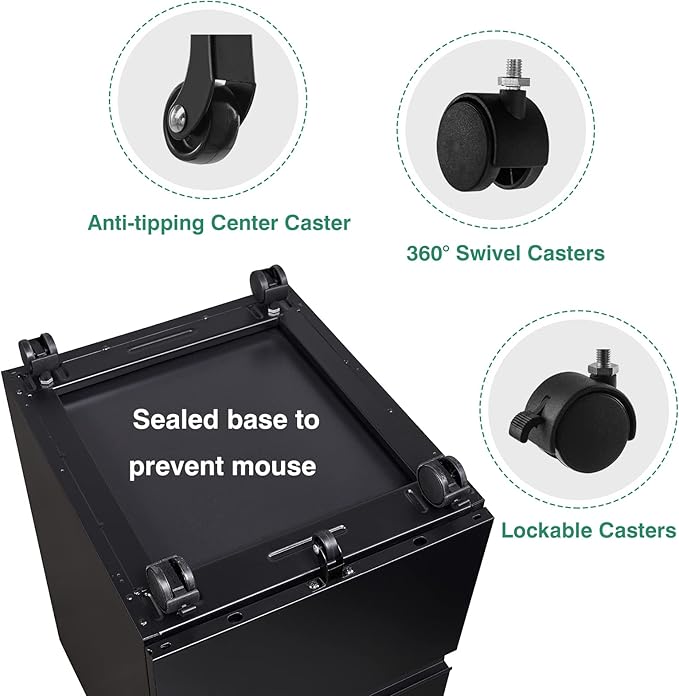 SISESOL 3 Drawer Mobile File Cabinet with Lock,Black Under Desk File Cabinets with Wheels,Rolling Metal Filing Cabinet for Home Office,Fit Legal/Letter/a4 File,Fully Assembled Except Caster