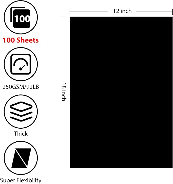 OcePor 100 Sheets Black Cardstock 12” x 18”, 92lb/250gsm Black Card Stock, Thick Card Stock Paper, Heavy Cardstock Paper for Printer, Resume, Scrapbooks, Art, Crafts, Business Cards