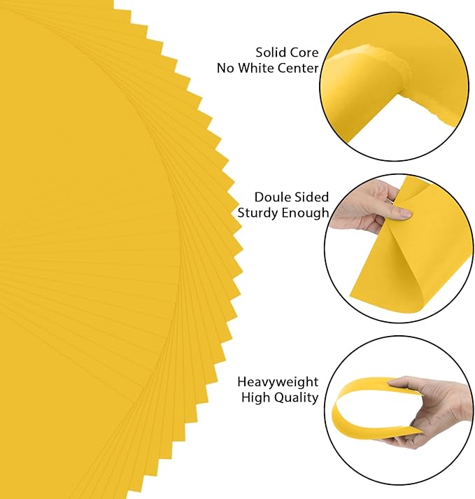 OcePor 100 Sheets Yellow Cardstock Paper, Colored Printer Paper 8.5 x 11, Card Stock Thick Construction for Craft,Scrapbook，Office Printing, Invitations, Certificates，92 lb/250gsm