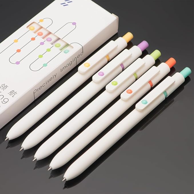 Gel Pens, 5Pcs 0.5mm Fine Point Pens With Smooth Wirting,Quick Dry Aesthetic Pens For Journaling, Ballpoint for Office School Supplies,Gifts for Women Men Student(Ivory White)