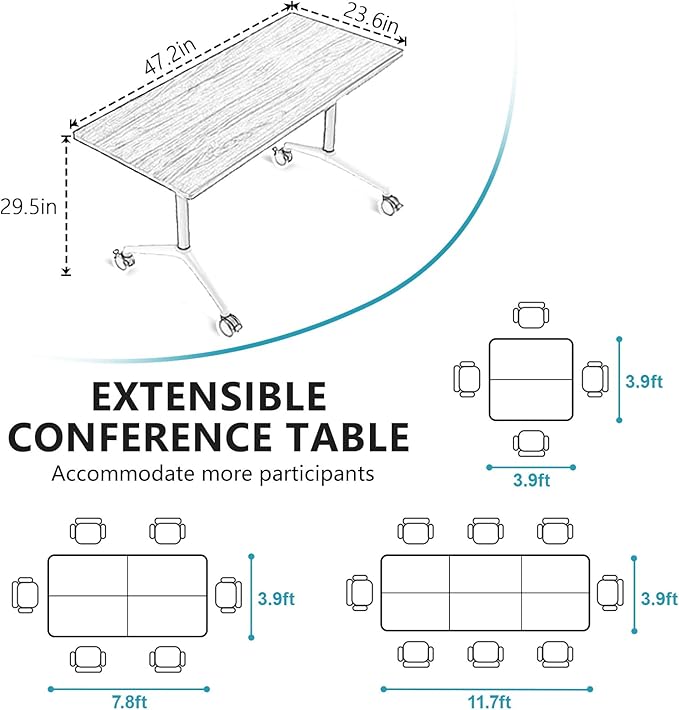 Conference Room Table, Folding Conference Tables,Thicken Grey Tabletop,Flip Top Wooden Seminar Meeting Room Table for Conference Room Offices (4, White, 47.2“)