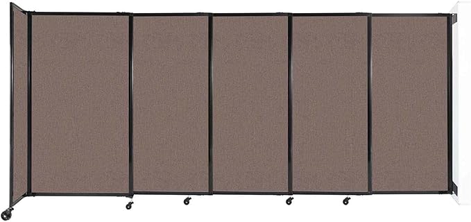 Wall-Mounted Sliding StraightWall Room Divider | Adjustable Widths | Locking Wheels | Room Separator | Up to 11'3" Wide x 5' Tall Latte Fabric Panels