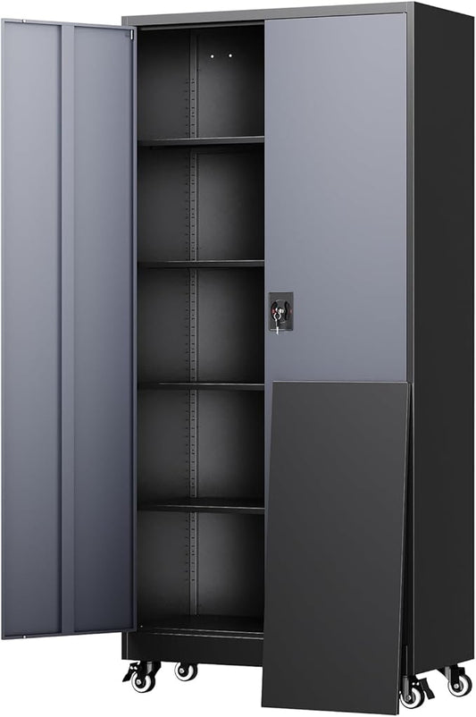 Yizosh Metal Garage Storage Cabinet with Locking Doors and Adjustable Shelves,- 75" Rolling Steel Tool Cabinet for Home Office,Garage,Warehouse