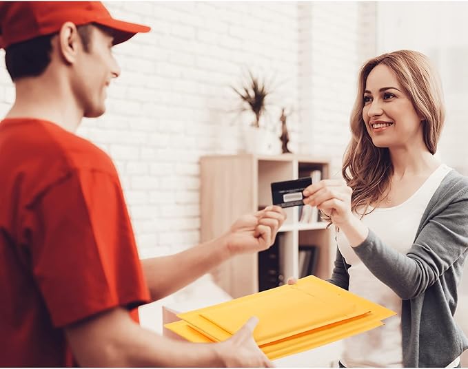 50 Pieces Metallic Padded Bubble Mailers Shipping Mailers Poly Mailers Foil Glitter Padded Envelopes Adhesive Seal Closure Envelopes Shipping Bags for Mailing Packing (Yellow, Simple Style)