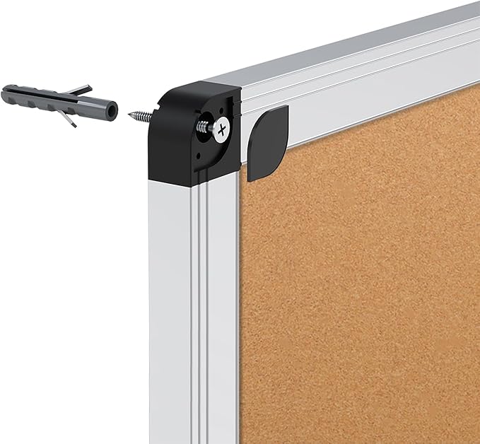 VIZ-PRO Cork Bulletin Board, 48 X 48 Inches, Wall-Mounted Corkboard with Silver Aluminium Frame for School, Office, and Home 4' X 4'