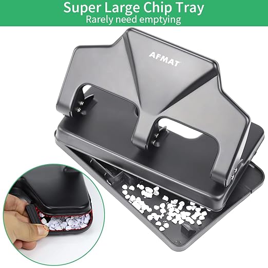 Heavy Duty 3 Hole Punch, 40-Sheet Heavy Duty Paper Punch, 50% Reduced Effort 3-Hole Punch, AFMAT Metal Hole Puncher 3 Ring, Three-Hole Paper Puncher w/Large Chip Tray for Classroom, Office, Silver