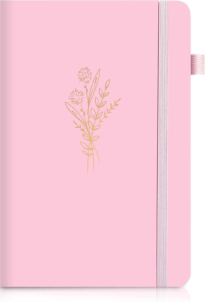 Lined Journal Notebook for Women Cute Leather Journals for Writing Aesthetic Floral Diary 192 Pages A5 Hardcover Journaling Notebooks with Pen Loop, 5.7 x 8.3 In, Pink