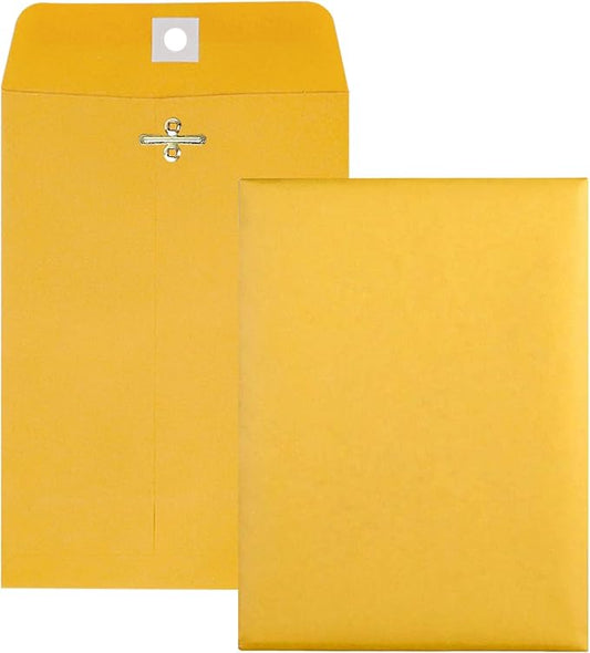 6” x 9” Clasp Envelopes with Gummed Seal Brown Kraft Catalog Envelopes Clasp Mailing Envelopes for Home, Office, Business 28 lb Kraft Paper,Pack of 50