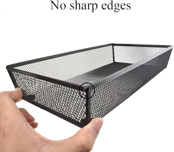 HAHIYO Stackable Mesh Tray Cup 12 x 6 x 2 inches Sturdy Container for Desk Drawer Organizer Collection for Home Office School kitchen Soft Foam Feet No Sharp Edges 1 Pack Black