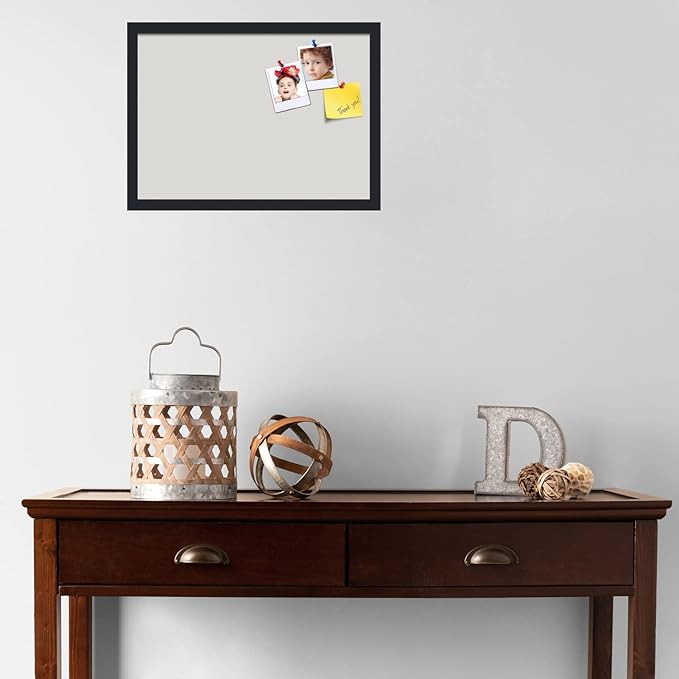 PinPix 21x15 Inch Cork Bulletin Board. This Decorative Framed Pin Board Comes with Light Stone Design and a Satin Black Frame. Ideal for Home Office Decor or Message Board (PinPix-1809)