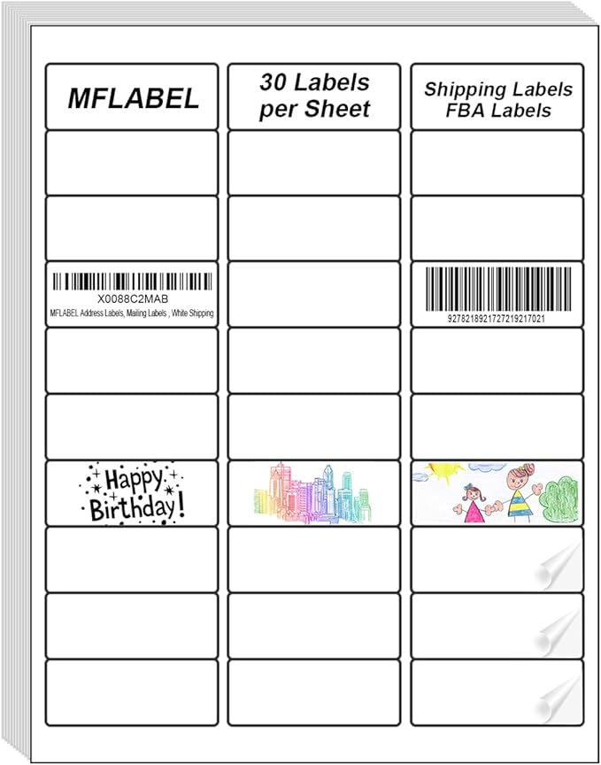 MFLABEL Address Labels, 1" x2-5/8 Mailing Labels, 30-UP White Shipping Labels for Inkjet or Laser Printer, 3000 Sticker Labels (100 Sheets), 30 Labels per Sheet
