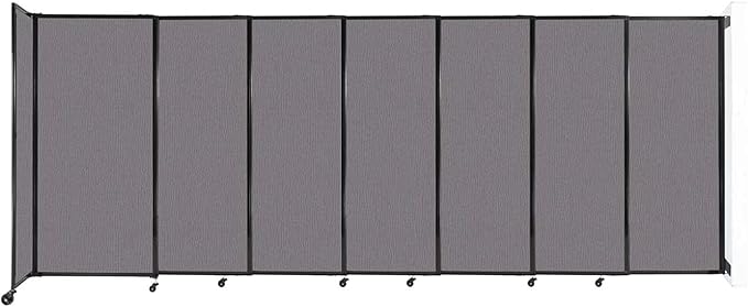 Wall-Mounted Sliding StraightWall Room Divider | Adjustable Widths | Locking Wheels | Room Separator | Up to 15'6" Wide x 6' Tall Slate Fabric Panels