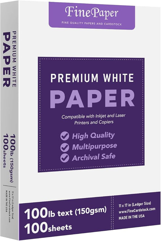 Bright White Paper - Multipurpose Office Print Writing Copy - Flyers, Posters, Design Proposals, Business Documents | 11 x 17 | 100lb Text (40lb Bond) | Acid Free Paper | 100 Sheets per Pack