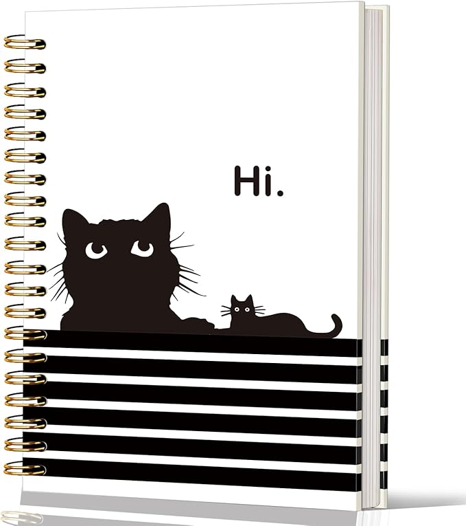 Lacama Cat Notebook Cat Journal, Funny Black Cat Spiral Notebook Journal, Gifts for Cat Lovers, Trendy Cat Notebooks for School and Office Supplies, Cat Stationary 5.5x8.3