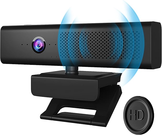 Full HD 1080P Computer Camera with 4 Built-in Omnidirectional Microphones and Speaker for Video Conference Streaming, USB External Webcam with Magnetic Privacy Cover for Desktop Monitor Laptop
