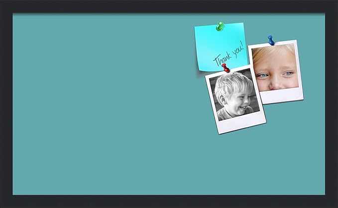 PinPix 24x14 Inch Cork Bulletin Board. This Decorative Framed Pin Board Comes with Aqua Pastel Design and a Satin Black Frame. Ideal for Home Office Decor or Message Board (PinPix-1806)